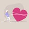 Saint Valentine Day, young indian male character pulling a heart with a rope, love and achievement concept
