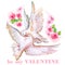 Saint Valentine\'s Day greeting card design. Hand drawn watercolor Valentine card. Be my Valentine title