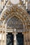 Saint Vitus Cathedral facade, West view, main portal, upper entrance honor with high reliefs, Prague, Czech Republic