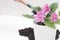 Saintpaulia African violets. Transplanting plants , watering , white background