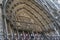 Saints in portal of Notre-Dame facade. Architecture sights of Paris.