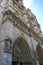 Saints in portal of Notre-Dame facade. Architecture sights of Paris.