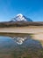 Sajama volcano and lake Huanacota. Andean Bolivia