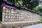 Sake barrel offerings in a Japanese shrine