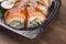Sake sushi with salmon and avokado
