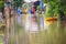 Sakon Nakhon, Thailand - August 4, 2017: Difficulty transportation in a heavy flooding situation in urban Sakon Nakhon, Thailand.