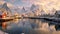 Sakrisoy village surrounded by mountains and crystal sea, Reine, Nordland