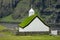 Saksun church rear view with lake in the background