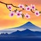 Sakura blossom on the background of Mount Fuji. Hanami festival in Japan