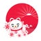 Sakura blossom with Japanese lucky cat and