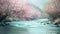 Sakura Blossoms Adorning a Serene Waterfall Scene.