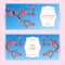 Sakura, Cherry Blossoming Tree Vector Card Illustration. Set of Beautiful Floral Banners, Greeting cards, Wedding Invitations