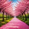 Sakura Cherry blossoming Wonderful scenic park with rows of blooming cherry sakura trees in Pink flowers of cherry digital art