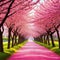 Sakura Cherry blossoming Wonderful scenic park with rows of blooming cherry sakura trees in Pink flowers of cherry digital art