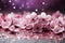 Sakura flowers on a lilac background. Floral banner, cherry blossoms