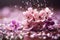 Sakura flowers on a lilac background. Floral banner, cherry blossoms