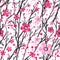 Sakura japan cherry branch with blooming flowers vector illustration. Seamless pattern.