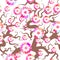 Sakura seamless pattern Nature background with blossom branch of pink flowers. Cherry tree brown branches japanese pattern pastel