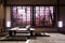 Sakura tree window view in Room interior with ,Zen style. 3D rendering