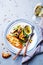 Salad - arugula rucola, halloumi cheese, beetroot, walnuts and toast