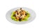 Salad with with bread crumbs and prunes white isolated