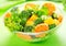 Salad with broccoli, carrot, pumpkin and parsley