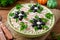 Salad with crab sticks, cheese, egg and prunes