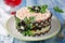 Salad with crab sticks, cheese, egg and prunes