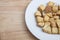 Salad Croutons on a White Plate