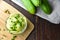 Salad of cucumber in glas bowl fresh food