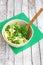 Salad in a deep bowl, broccoli, pepper and apple