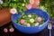 Salad edible pansy flowers bowl