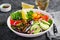 Salad fresh raw vegetables - armenian cucumber, tomatoes, paprika, parsley, red onion