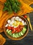 Salad  fresh , tomatoes diet , summer homemade antioxidant eggs dinner cuisine a wooden background