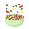 Salad from fresh vegetables, greens, avocado, mozzarella and olives. Healthy food. Vegetarian meal. Vector illustration