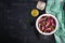 Salad with herring, green peas and beetroot filled with vegetable