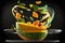 Salad with levitating mango. Digital art. AI generation