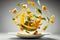 Salad with levitating mango. Digital art. AI generation