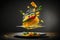 Salad with levitating mango. Digital art. AI generation