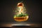 Salad with levitating pumpkin. Digital art. AI generation