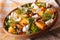 Salad with persimmon, arugula, oranges and cheese close-up