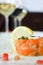 Salad salmon roll with cream cheese, lemon