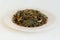 Salad with salted mushrooms and common bracken, eagle fern (Pteridium aquilinum) - seafood