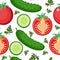 Salad seamless pattern. Tomato and cucumber endless background, texture.