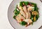 Salad of squid and vegetables, with egg, homemade, no people,