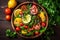 salad table green background vegetable diet fresh food dark vegetarian healthy. Generative AI.