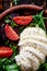 Salad with tomatoes and mozzarella cheese