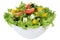 Salad with tomatoes, paprika and olives in bowl isolated
