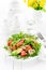 Salad with tuna. Vegetable salad with boiled egg, tuna and arugula. Fish salad