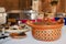 Salad and typical clay pot for buffet of traditional mexican food in Mexico